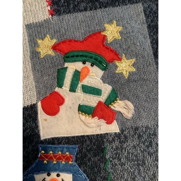 Carly St. Claire Womens XL Ugly Christmas Snowman Cardigan Sweater Blue -- Read - Picture 7 of 16